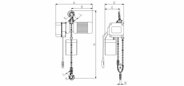 環(huán)鏈電動葫蘆，3噸環(huán)鏈電動葫蘆尺寸圖